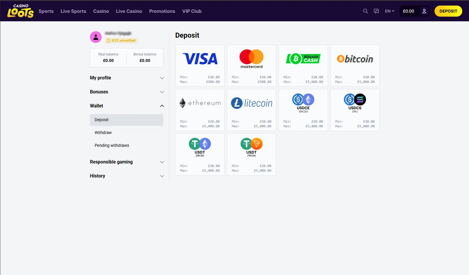 Casino Loots Deposit Methods
