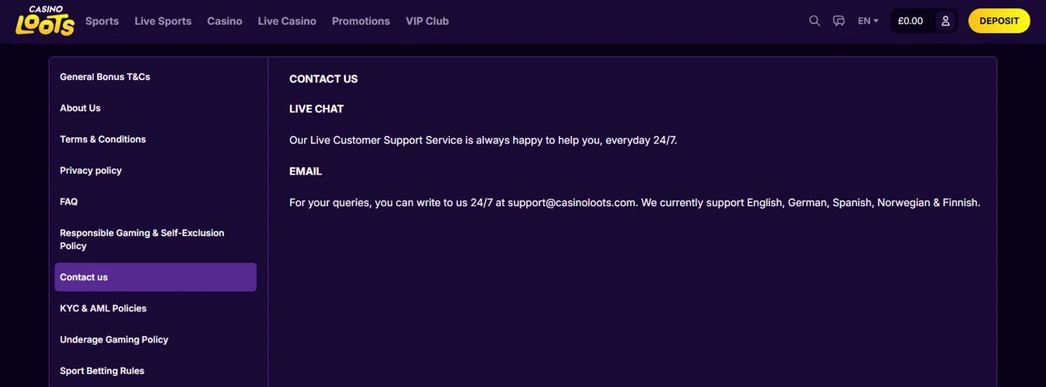 Casino Loots Customer Support